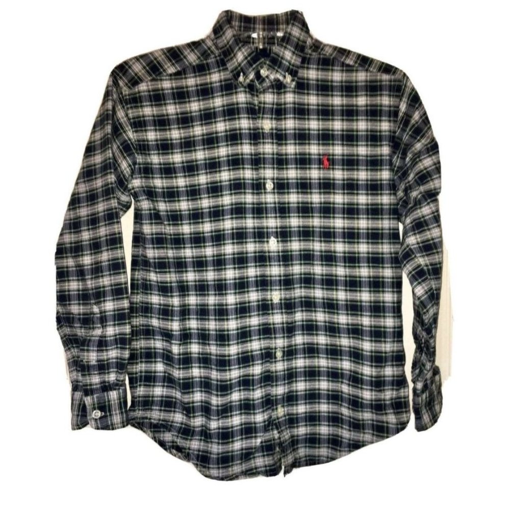 Sz 12/14 Med Green Plaid Polo Holiday